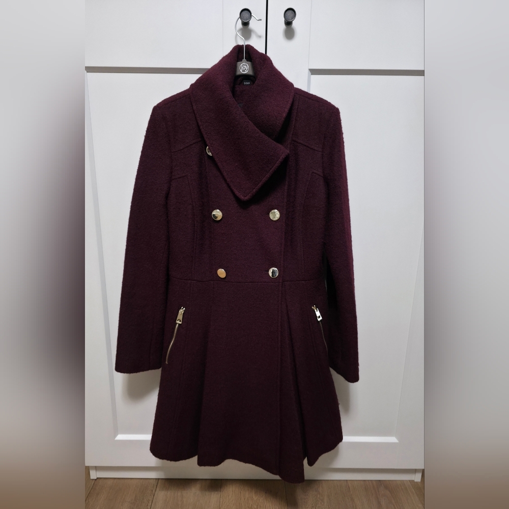 Guess Women's Double-Breasted Burgundy Wool Coat